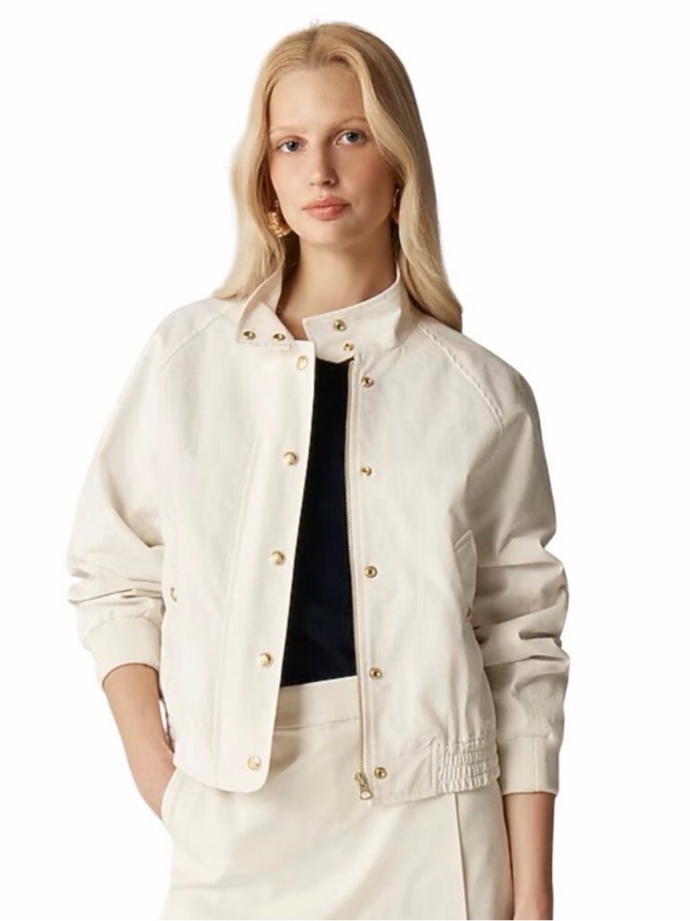 J.Crew Cotton Blend Flight Jacket Gold Button Accent